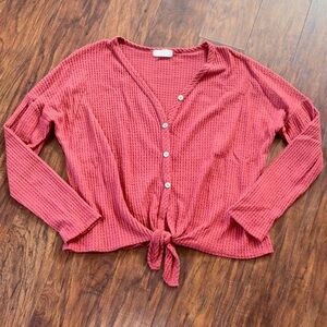 Altar'd State Rose Button-Down Waffle Knit Top